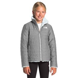 The North Face Mossbud Swirl Reversible Jacket Gray Blue Fleece Girls Sz Large